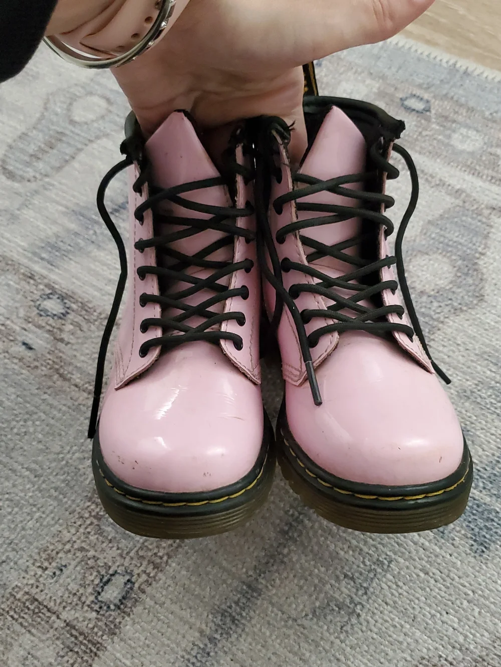 Dr. Martens Kids Pink Patent Leather Lace and Zip Boots sz10